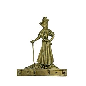 Vintage‎ Brass Victorian Golf Lady Wall Mounted  Key Rack Holder